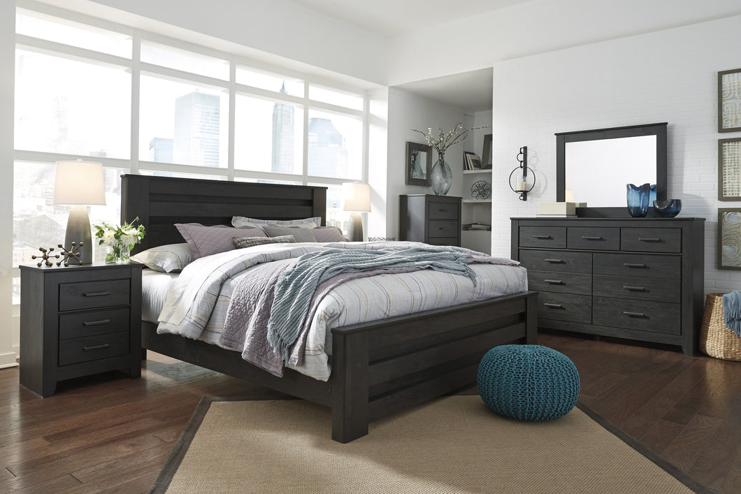 Brinxony Casual Black Bedroom Set: King Bed, Dresser, Mirror, 2 Nightstand, Chest