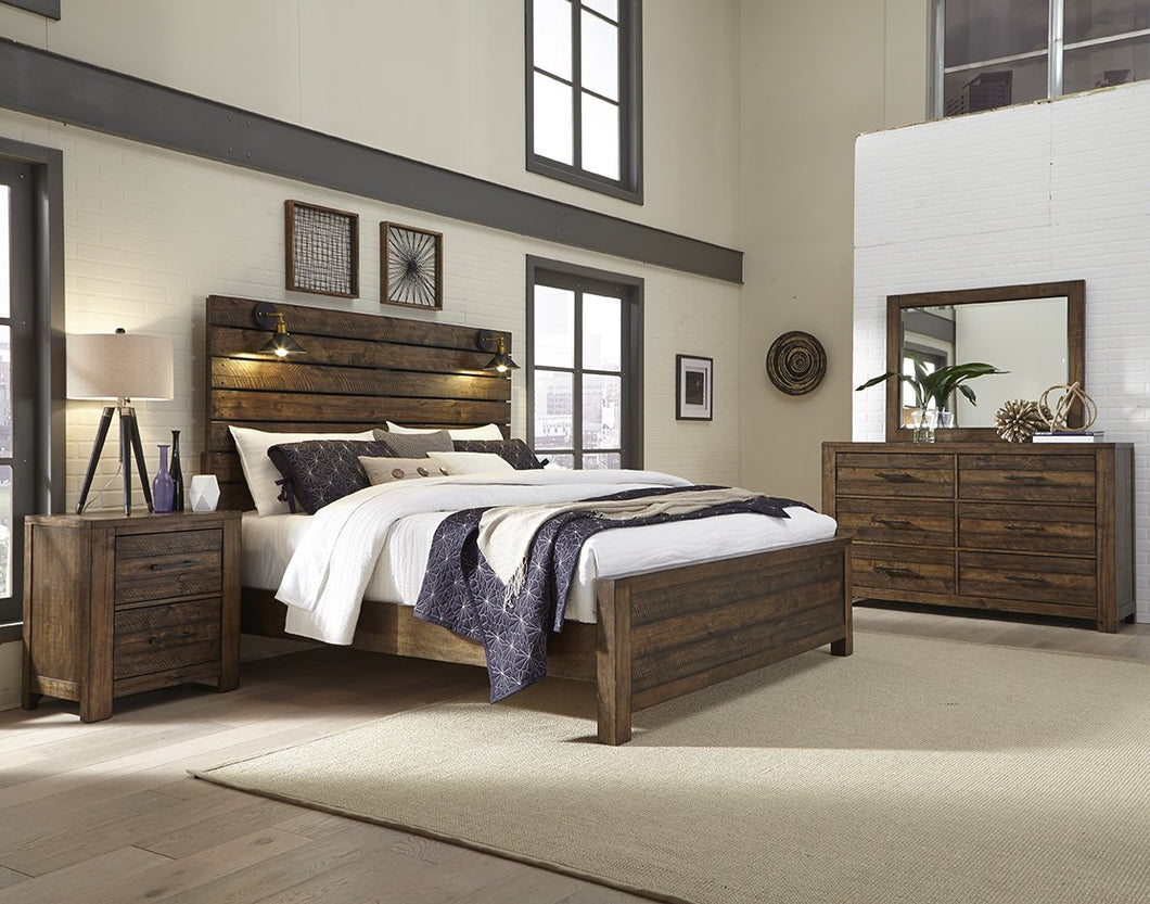Dajono Rustic Brown Finish 6-Piece Bedroom Set-King Bed, Dresser, Mirror, 2 Nightstands and Chest