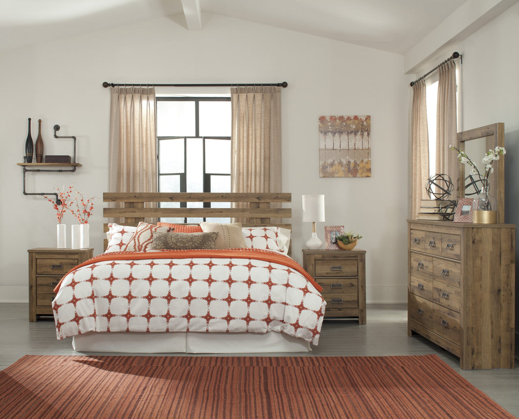 Cinrie Casual Medium Brown Bedroom Set: King/California King Slat Headboard, Dresser, Mirror, Nightstand, Media Chest