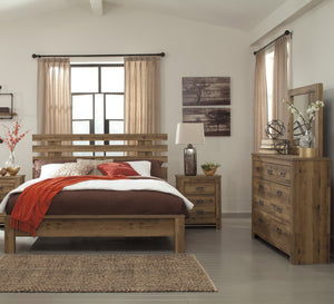 Cinrie Casual Medium Brown Bedroom Set: King Slat Bed, Dresser, Mirror, Nightstand, Media Chest