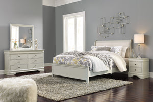 Ararat Louis Phillippe Style King Uplostered Sleigh Bed with Dresser, Mirror, 2 Nightstands