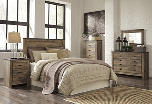Cremona Brown Casual Bedroom Set: Queen Panel Headboard, Dresser, Mirror, Nightstand, Chest