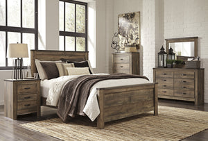 Cremona Brown Casual Bedroom Set: Queen Panel Bed, Dresser, Mirror, Nightstand, Chest
