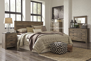 Cremona Brown Casual Bedroom Set: King/Cal King Panel Headboard, Dresser, Mirror, 2 Nightstands