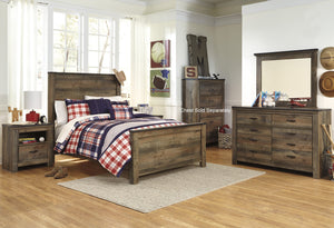Cremona Brown Casual Bedroom Set: Full Panel Bed, Dresser, Mirror, 2 Nightstands