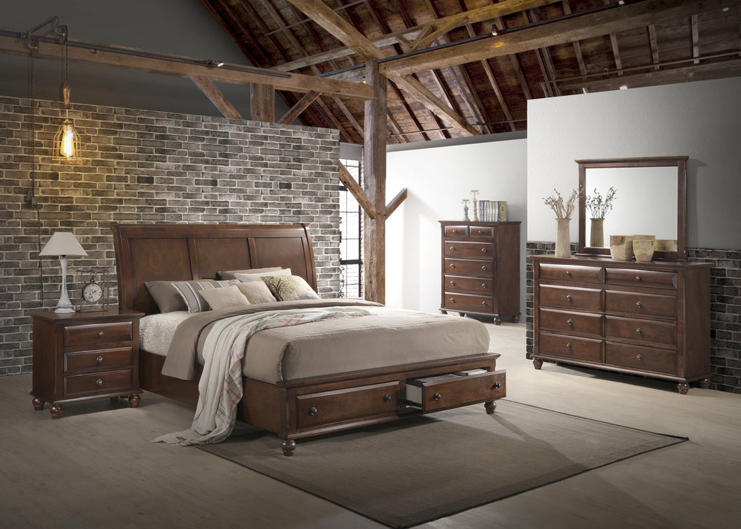Concord Cherry Finish wood Bedroom Set  King Platform Bed  Dresser  Mirror  Night Stand  Chest