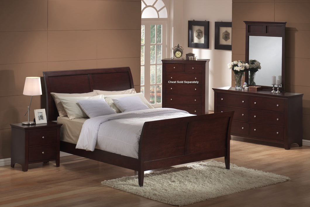 5pc Cherry Finish Bedroom Set (King Bed  Dresser  Mirror  2 Night Stands)