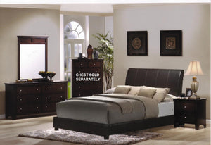 5pc Cherry Finish Bundled Leather Bedroom Set (King Bed  Dresser  Mirror  2 Night Stands)