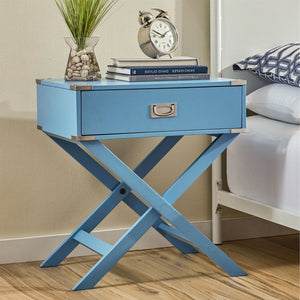 Modern 1-Drawer Bedroom Nightstand End Table in Blue Finish