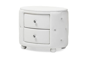 Baxton Studio Davina Hollywood Glamour Style Oval 2-drawer White Faux Leather Upholstered Nightstand