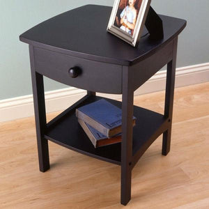 Black 1-Drawer Bedroom Nightstand Contemporary End Table