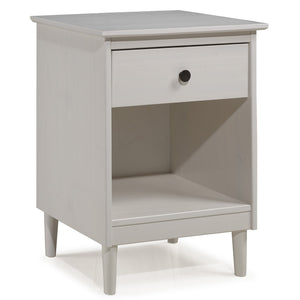 1-Drawer Solid Wood Nightstand - White