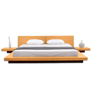 California King size Modern Platform Bed with Headboard and 2 Nightstands in Oak