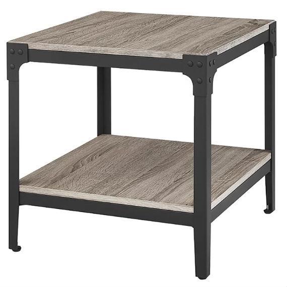 Set of 2 Modern Metal Frame End Table Nightstand in Driftwood Finish