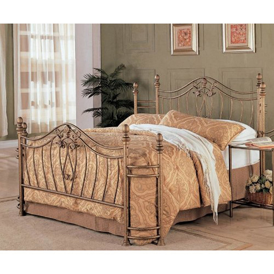 Queen size Metal Bed with Headboard and Footboard in Antique Brushed Gold Finish