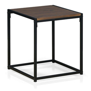 Modern Black Metal End Table Nightstand with Dark Walnut Wood Finish Top