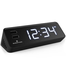 Marathon LED Alarm Clock with Two USB Ports – Black