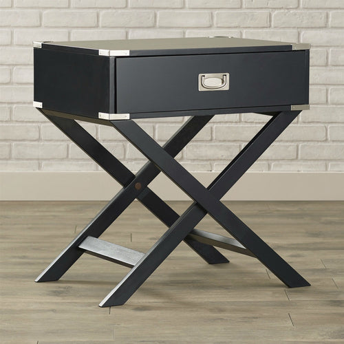 Dark Grey 1-Drawer End Table Nightstand with Modern Classic X Style Legs