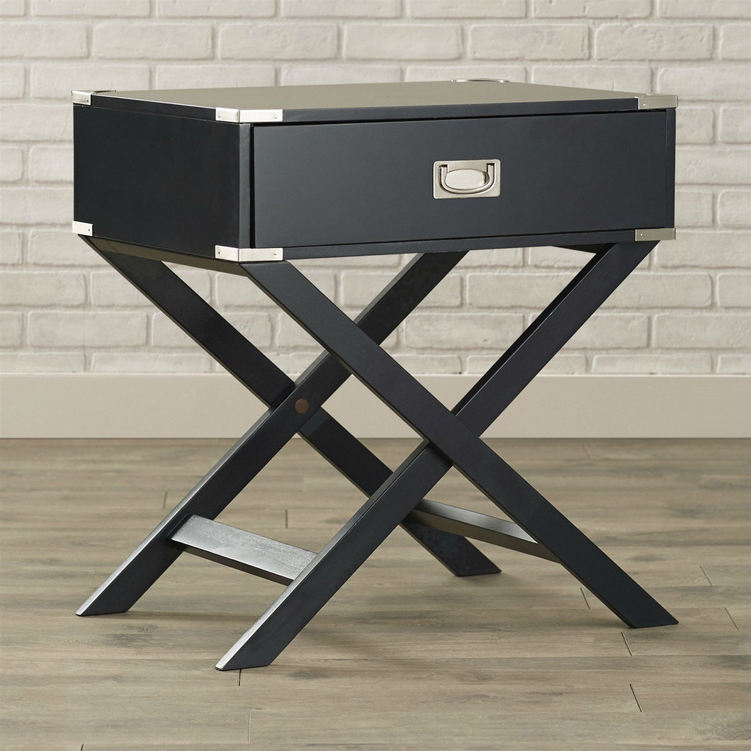 Dark Grey 1-Drawer End Table Nightstand with Modern Classic X Style Legs