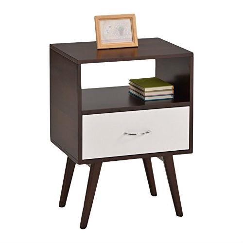 Espresso and White Modern Mid Century Style End Table Nightstand