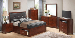 G1200BKSBNTV 3 Piece Set including King Storage Bed, Nightstand and Media Chest in Cherry