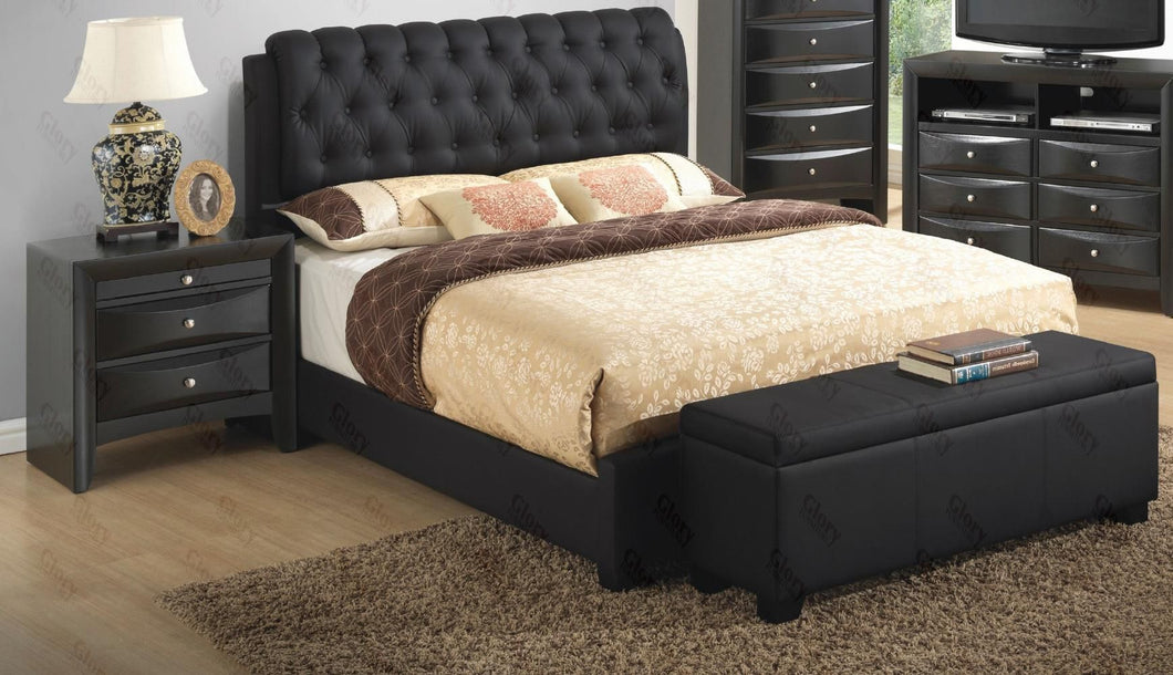 G1500CKBUPNB 3 Piece Set including King Size Bed, Nightstand and Bench in Black