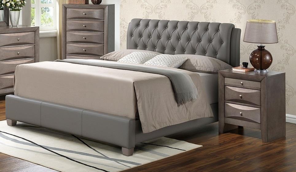 G1505CKBUPCHN 3 Piece Set including King Size Bed, Chest and Nightstand in Gray