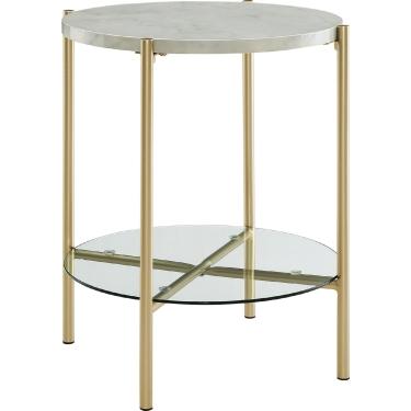 2-Piece Round Coffee Table Set - White Faux Marble / Gold