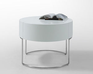 16" White Lacquer Stainless Steel Nightstand