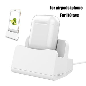 2 in 1 i7 i10 i12 TWS Charging Case Dock Desktop Table Holder Stand Station Charger for Apple Airpods i7 i10 TWS iPhone x 8 7 6