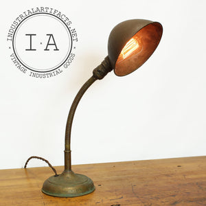 Vintage Industrial Brass Gooseneck Flexible Arm Bankers Table Desk Lamp Light Adjustable