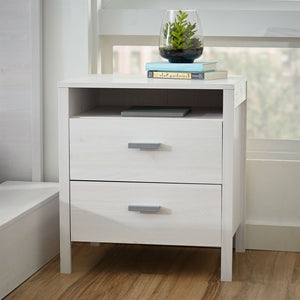Modern 2-Drawer Nightstand Bedside Table in Larch White Wash Woodgrain Finish