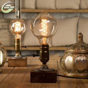Edison Bulb Table Lamp,Wood Base Light