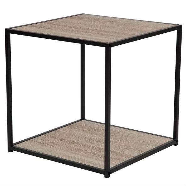 Modern Metal and Wood End Table Nightstand with Bottom Shelf
