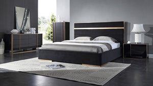 Modern Black & Brushed Bronze Eastern King Bedroom Set