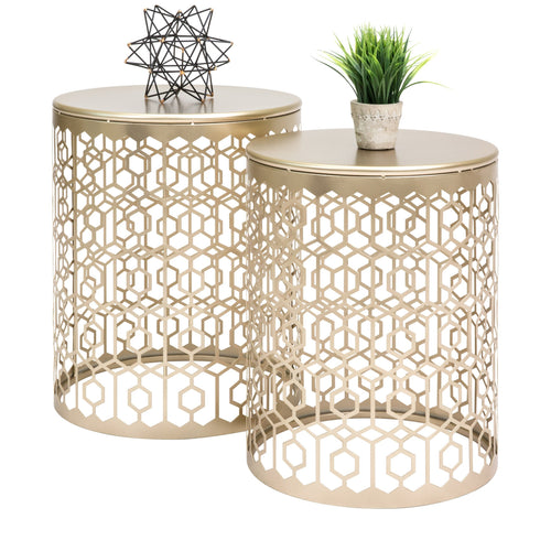 Set of 2 Decorative Round Side Accent Table Nightstands