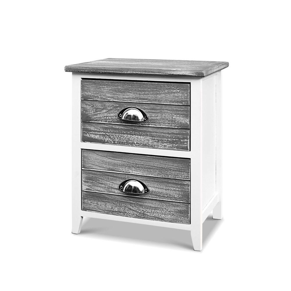 2x Bedside Table Nightstands 2 Drawers Storage Cabinet Bedroom Side Grey