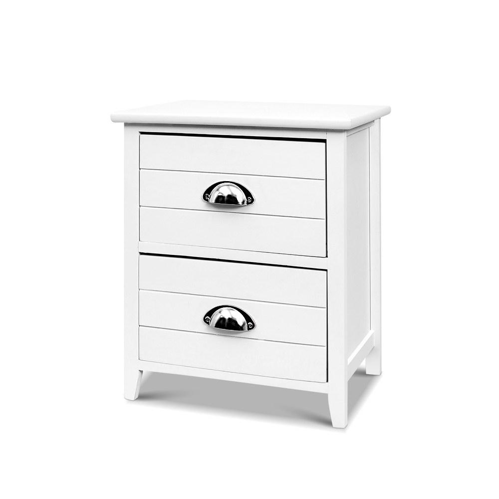2x Bedside Table Nightstands 2 Drawers Storage Cabinet Bedroom Side White
