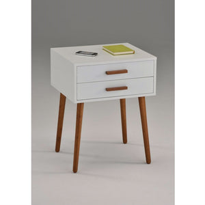 Modern Mid-Century Style Nightstand End Table in White and Oak Wood Finish