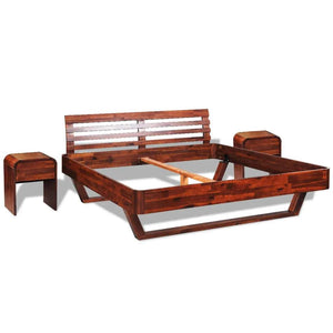 Bed Frame with 2 Nightstands Solid Acacia Wood 180x200 cm