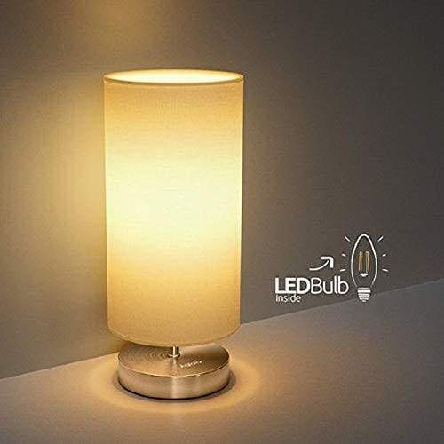 Bedside Table Lamp,TECKIN Minimalist Linen Bedroom Light, LED Modern Nightstand Desk Lamp with Fabric Shade for Bedroom, Living Room, Childrens Room, Office (E27 LED Bulb Included)