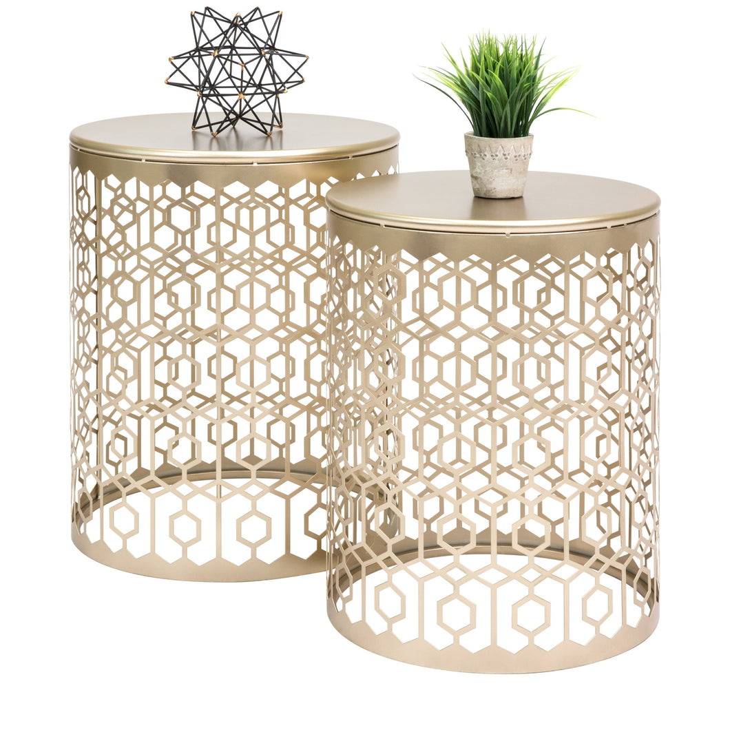 Best Choice Products Round Nesting Accent Tables, Geometric Detail Decorative Nightstands, Side, End Tables - Set of 2 - GoldBest Choice Products Round Nesting Accent Tables, Geometric Detail Decorative Nightstands, Side, End Tables - Set of 2 - Gold