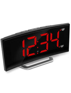 Marathon Curved Display LED Clock with Dual Alarm and 1 USB Charging Port – Black
