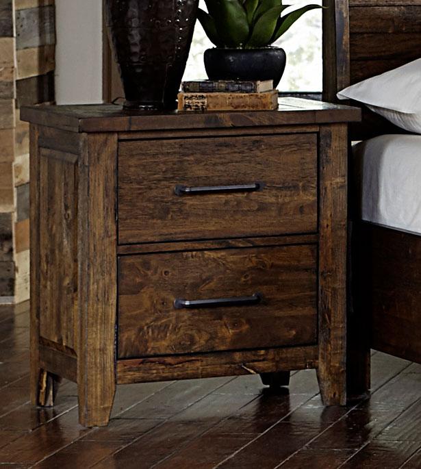 2 Drawer Wooden Nightstand With Metal Handle, Brown