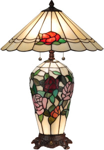 0-004074>Rose Lighted Tiffany Table Lamp Antique Bronze