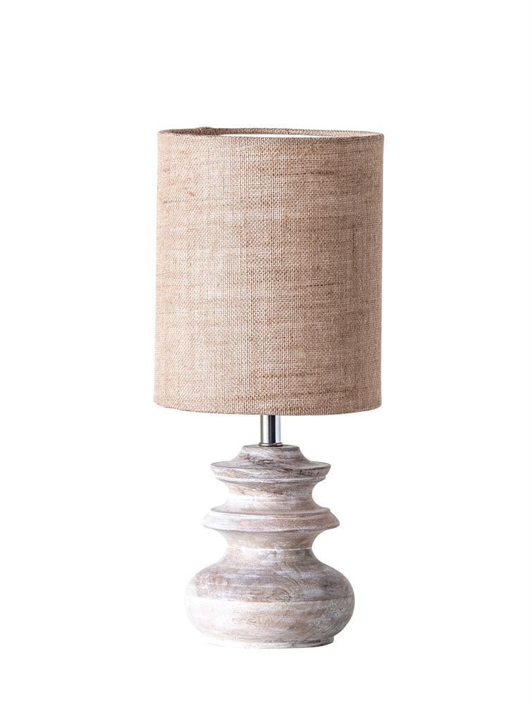 Small Bleached Mango Wood Table Lamp with Jute Shade - 13-1/2-in