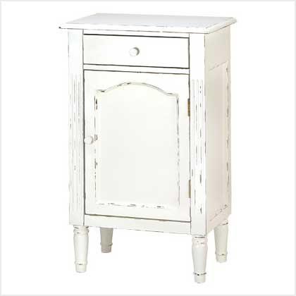 White Wood Vintage Antiqued Hand Distressed Nightstand Cabinet 39093