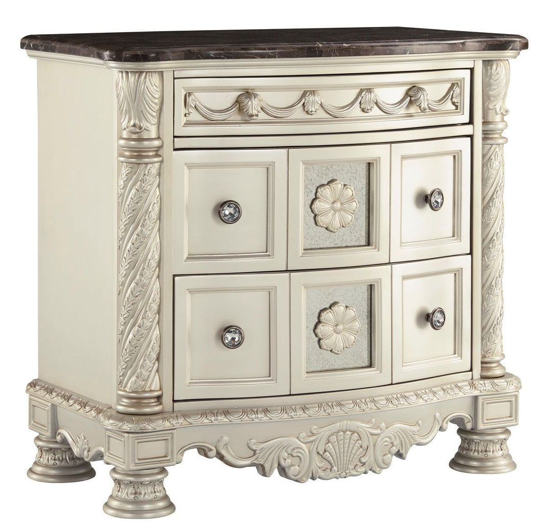 Cassimore Pearl Silver/Dark Brown Three Drawer Night Stand