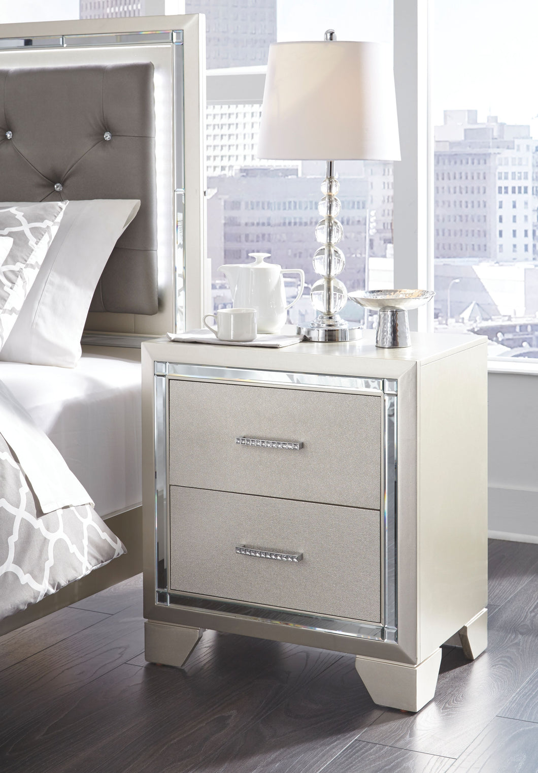 Lonnix Silver Finish Two Drawer Night Stand