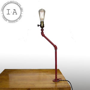 Vintage Industrial Red Pipe Handmade GE Desk Table Lamp Light Torch Pedestal